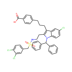 O=C(O)c1ccc(CCCc2c(CCNS(=O)(=O)Cc3ccc(Cl)c(Cl)c3)n(C(c3ccccc3)c3ccccc3)c3ccc(Cl)cc23)cc1 ZINC000085536943