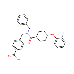 O=C(O)c1ccc(CN(Cc2ccccc2)C(=O)C2CCC(Oc3ccccc3F)CC2)cc1 ZINC001772657397