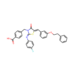 O=C(O)c1ccc(CN2C(=O)/C(=C/c3cccc(OCCc4ccccc4)c3)S/C2=N\c2ccc(F)cc2)cc1 ZINC001772601084