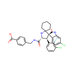O=C(O)c1ccc(CNC(=O)[C@@H]2NC3(CCCCC3)[C@@]3(C(=O)Nc4cc(Cl)ccc43)[C@H]2c2cccc(Cl)c2F)cc1 ZINC000169700257