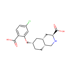 O=C(O)c1ccc(Cl)cc1O[C@H]1CC[C@H]2CN[C@H](C(=O)O)C[C@H]2C1 ZINC000034021933