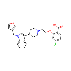 O=C(O)c1ccc(Cl)cc1OCCN1CCC(c2cn(Cc3ccoc3)c3ccccc23)CC1 ZINC000028361675