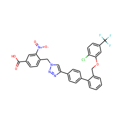 O=C(O)c1ccc(Cn2cc(-c3ccc(-c4ccccc4COc4cc(C(F)(F)F)ccc4Cl)cc3)nn2)c([N+](=O)[O-])c1 ZINC000084710793