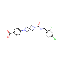 O=C(O)c1ccc(N2CC3(CN(C(=O)NCc4ccc(Cl)cc4Cl)C3)C2)cc1 ZINC000205429547
