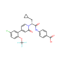 O=C(O)c1ccc(NC(=O)[C@@H](CC2CC2)n2ccc(-c3cc(Cl)ccc3OC(F)(F)F)cc2=O)cc1 ZINC000220687202