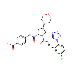 O=C(O)c1ccc(NC(=O)[C@@H]2C[C@H](N3CCOCC3)CN2C(=O)/C=C/c2cc(Cl)ccc2-n2cnnn2)cc1 ZINC000142676227
