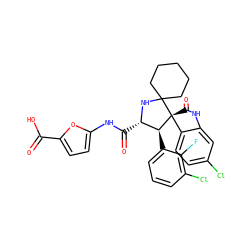 O=C(O)c1ccc(NC(=O)[C@@H]2NC3(CCCCC3)[C@@]3(C(=O)Nc4cc(Cl)ccc43)[C@H]2c2cccc(Cl)c2F)o1 ZINC001772578258