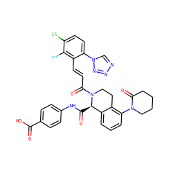 O=C(O)c1ccc(NC(=O)[C@@H]2c3cccc(N4CCCCC4=O)c3CCN2C(=O)/C=C/c2c(-n3cnnn3)ccc(Cl)c2F)cc1 ZINC001772581089