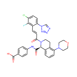 O=C(O)c1ccc(NC(=O)[C@@H]2c3cccc(N4CCOCC4)c3CCN2C(=O)/C=C/c2c(-n3cnnn3)ccc(Cl)c2F)cc1 ZINC001772625449