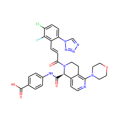 O=C(O)c1ccc(NC(=O)[C@@H]2c3ccnc(N4CCOCC4)c3CCN2C(=O)/C=C/c2c(-n3cnnn3)ccc(Cl)c2F)cc1 ZINC000224062771