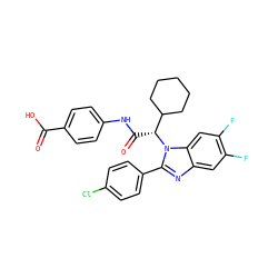 O=C(O)c1ccc(NC(=O)[C@H](C2CCCCC2)n2c(-c3ccc(Cl)cc3)nc3cc(F)c(F)cc32)cc1 ZINC000064746593