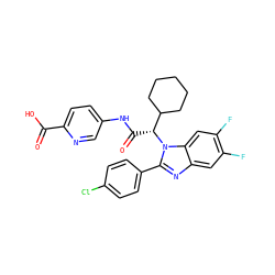 O=C(O)c1ccc(NC(=O)[C@H](C2CCCCC2)n2c(-c3ccc(Cl)cc3)nc3cc(F)c(F)cc32)cn1 ZINC000066076717