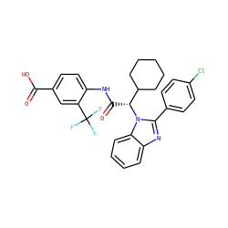 O=C(O)c1ccc(NC(=O)[C@H](C2CCCCC2)n2c(-c3ccc(Cl)cc3)nc3ccccc32)c(C(F)(F)F)c1 ZINC000066097671