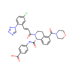 O=C(O)c1ccc(NC(=O)[C@H]2c3cccc(C(=O)N4CCOCC4)c3CCN2C(=O)/C=C/c2cc(Cl)ccc2-n2cnnn2)cc1 ZINC001772622827