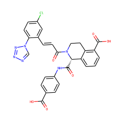 O=C(O)c1ccc(NC(=O)[C@H]2c3cccc(C(=O)O)c3CCN2C(=O)/C=C/c2cc(Cl)ccc2-n2cnnn2)cc1 ZINC000148165207