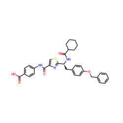 O=C(O)c1ccc(NC(=O)c2csc([C@H](Cc3ccc(OCc4ccccc4)cc3)NC(=O)C3CCCCC3)n2)cc1 ZINC000096285498