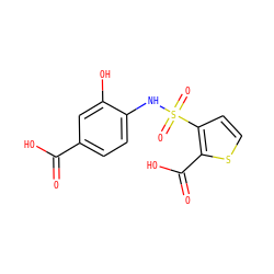 O=C(O)c1ccc(NS(=O)(=O)c2ccsc2C(=O)O)c(O)c1 ZINC000003881294