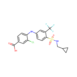 O=C(O)c1ccc(Nc2ccc(S(=O)(=O)NCC3CC3)c(C(F)(F)F)c2)c(Cl)c1 ZINC000143532756