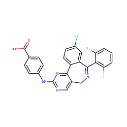 O=C(O)c1ccc(Nc2ncc3c(n2)-c2ccc(Cl)cc2C(c2c(F)cccc2F)=NC3)cc1 ZINC000018825334