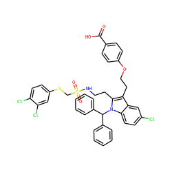 O=C(O)c1ccc(OCCc2c(CCNS(=O)(=O)CSc3ccc(Cl)c(Cl)c3)n(C(c3ccccc3)c3ccccc3)c3ccc(Cl)cc23)cc1 ZINC000095615092