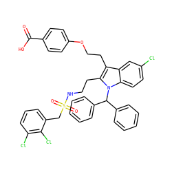 O=C(O)c1ccc(OCCc2c(CCNS(=O)(=O)Cc3cccc(Cl)c3Cl)n(C(c3ccccc3)c3ccccc3)c3ccc(Cl)cc23)cc1 ZINC000095542609