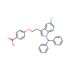 O=C(O)c1ccc(OCCc2cn(C(c3ccccc3)c3ccccc3)c3ccc(Cl)cc23)cc1 ZINC000013678388