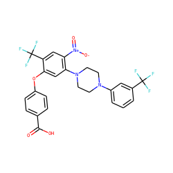 O=C(O)c1ccc(Oc2cc(N3CCN(c4cccc(C(F)(F)F)c4)CC3)c([N+](=O)[O-])cc2C(F)(F)F)cc1 ZINC000027875401