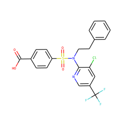 O=C(O)c1ccc(S(=O)(=O)N(CCc2ccccc2)c2ncc(C(F)(F)F)cc2Cl)cc1 ZINC000113164474