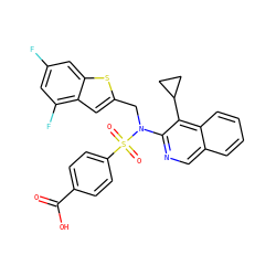 O=C(O)c1ccc(S(=O)(=O)N(Cc2cc3c(F)cc(F)cc3s2)c2ncc3ccccc3c2C2CC2)cc1 ZINC000261143877