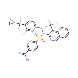 O=C(O)c1ccc(S(=O)(=O)N(Cc2ccc(C(F)(F)C3CC3)c(Cl)c2)c2ncc3ccccc3c2C(F)(F)F)cc1 ZINC000203670393
