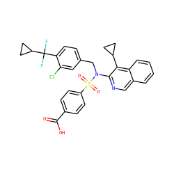 O=C(O)c1ccc(S(=O)(=O)N(Cc2ccc(C(F)(F)C3CC3)c(Cl)c2)c2ncc3ccccc3c2C2CC2)cc1 ZINC000203669298