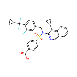 O=C(O)c1ccc(S(=O)(=O)N(Cc2ccc(C(F)(F)C3CC3)c(F)c2)c2ncc3ccccc3c2C2CC2)cc1 ZINC000203669308