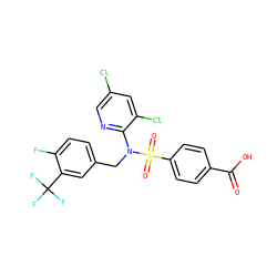 O=C(O)c1ccc(S(=O)(=O)N(Cc2ccc(F)c(C(F)(F)F)c2)c2ncc(Cl)cc2Cl)cc1 ZINC000113163393