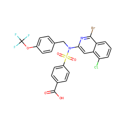 O=C(O)c1ccc(S(=O)(=O)N(Cc2ccc(OC(F)(F)F)cc2)c2cc3c(Cl)cccc3c(Br)n2)cc1 ZINC000261089839