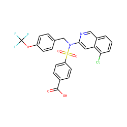 O=C(O)c1ccc(S(=O)(=O)N(Cc2ccc(OC(F)(F)F)cc2)c2cc3c(Cl)cccc3cn2)cc1 ZINC000203760710