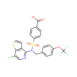 O=C(O)c1ccc(S(=O)(=O)N(Cc2ccc(OC(F)(F)F)cc2)c2ncc(Cl)c3sccc23)cc1 ZINC000261114348