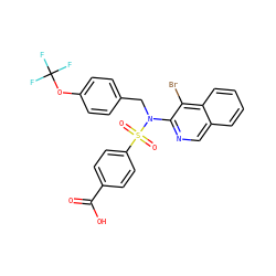 O=C(O)c1ccc(S(=O)(=O)N(Cc2ccc(OC(F)(F)F)cc2)c2ncc3ccccc3c2Br)cc1 ZINC000261131685
