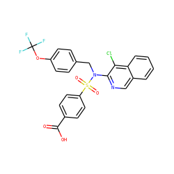 O=C(O)c1ccc(S(=O)(=O)N(Cc2ccc(OC(F)(F)F)cc2)c2ncc3ccccc3c2Cl)cc1 ZINC000203665557