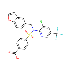 O=C(O)c1ccc(S(=O)(=O)N(Cc2ccc3occc3c2)c2ncc(C(F)(F)F)cc2Cl)cc1 ZINC000114816887
