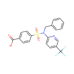 O=C(O)c1ccc(S(=O)(=O)N(Cc2ccccc2)c2ccc(C(F)(F)F)cn2)cc1 ZINC000113161692