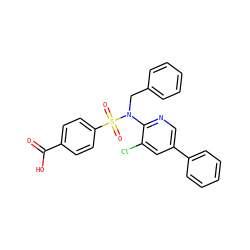 O=C(O)c1ccc(S(=O)(=O)N(Cc2ccccc2)c2ncc(-c3ccccc3)cc2Cl)cc1 ZINC000113165784