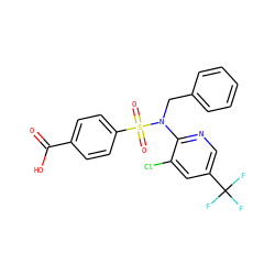 O=C(O)c1ccc(S(=O)(=O)N(Cc2ccccc2)c2ncc(C(F)(F)F)cc2Cl)cc1 ZINC000068246876