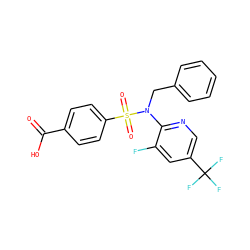 O=C(O)c1ccc(S(=O)(=O)N(Cc2ccccc2)c2ncc(C(F)(F)F)cc2F)cc1 ZINC000113161541