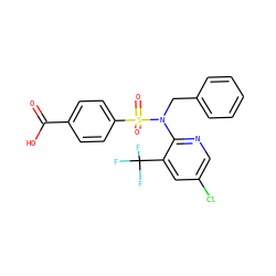 O=C(O)c1ccc(S(=O)(=O)N(Cc2ccccc2)c2ncc(Cl)cc2C(F)(F)F)cc1 ZINC000299828028