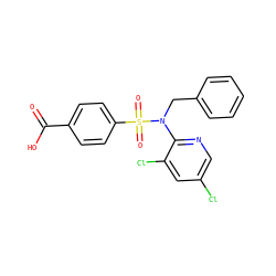 O=C(O)c1ccc(S(=O)(=O)N(Cc2ccccc2)c2ncc(Cl)cc2Cl)cc1 ZINC000113166235