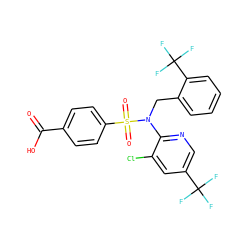 O=C(O)c1ccc(S(=O)(=O)N(Cc2ccccc2C(F)(F)F)c2ncc(C(F)(F)F)cc2Cl)cc1 ZINC000113166100