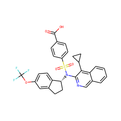O=C(O)c1ccc(S(=O)(=O)N(c2ncc3ccccc3c2C2CC2)[C@@H]2CCc3cc(OC(F)(F)F)ccc32)cc1 ZINC000203766929