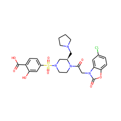 O=C(O)c1ccc(S(=O)(=O)N2CCN(C(=O)Cn3c(=O)oc4ccc(Cl)cc43)[C@H](CN3CCCC3)C2)cc1O ZINC000042920695