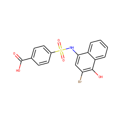 O=C(O)c1ccc(S(=O)(=O)Nc2cc(Br)c(O)c3ccccc23)cc1 ZINC000000628559