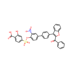 O=C(O)c1ccc(S(=O)(=O)Oc2ccc(-c3ccc(-c4c(C(=O)c5ccccc5)oc5ccccc45)cc3)cc2[N+](=O)[O-])cc1O ZINC000003981794